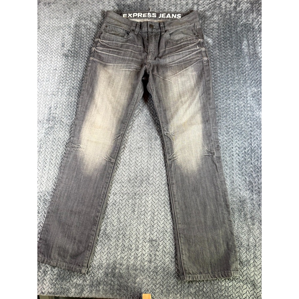 Express Rocco Slim Fit Jeans Men 32x32 Gray Cotton Low Rise Straight Leg Pockets